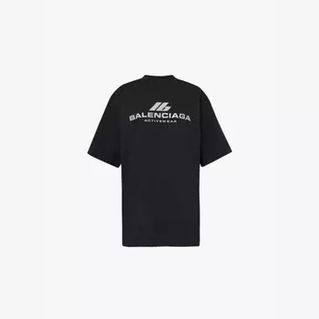 Футболка прямого кроя из хлопкового джерси с фирменным принтом Balenciaga, черный