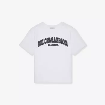 Футболка прямого кроя из хлопкового трикотажа с фирменным принтом 6-12 лет Dolce & Gabbana, белый