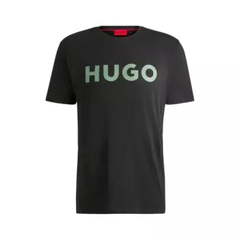 Футболка прямого кроя из хлопкового трикотажа с логотипом HUGO, черный