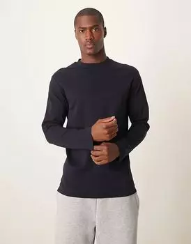 Футболка прямого кроя с длинными рукавами темно-синего цвета Mango