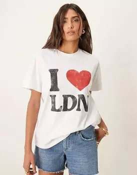 Футболка прямого кроя с рисунком I heart London белого цвета ASOS DESIGN