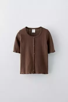 Футболка пуантель с пуговицами ZARA, коричневый