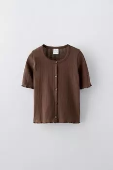 Футболка пуантель с пуговицами ZARA, коричневый