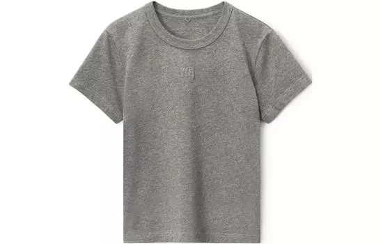 Футболка Puff Logo Shrunken из блестящего трикотажного полотна с эффектом тротуара Alexander Wang, серый