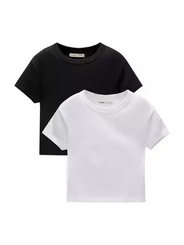 Футболка Pull&Bear, черный/белый