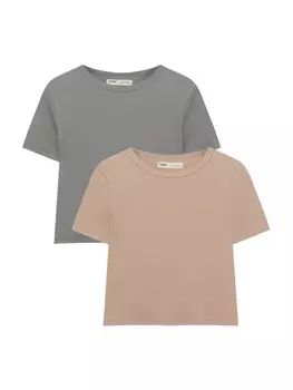 Футболка Pull&Bear, цвет Chamois/Basalt grey