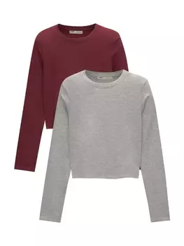 Футболка Pull&Bear, цвет Grey/Bordeaux