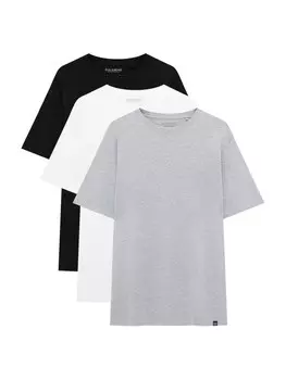 Футболка Pull&Bear, пестрый серый/черный/белый