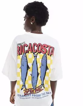 Футболка Pull&Bear Ricacosta с графическим принтом сардин белого цвета