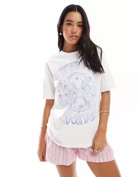 Футболка Pull&Bear с цветочным принтом и песочными часами белого цвета