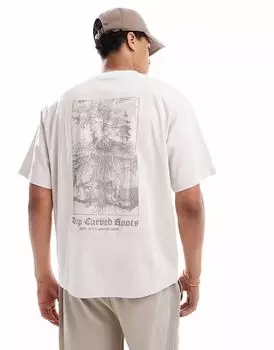 Футболка Pull&Bear с принтом дерева на спине в каменном цвете