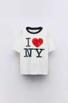 Футболка «я люблю нью-йорк» ZARA, устрично-белый