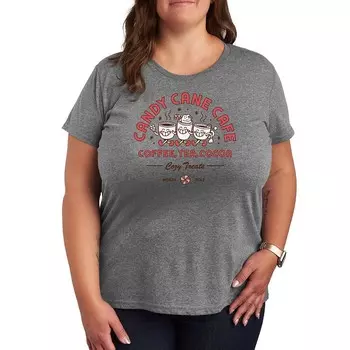 Футболка размера плюс Candy Cane Caf Holiday с графическим рисунком Licensed Character, цвет Heather Gray