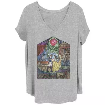 Футболка размера плюс для детей Disney's Beauty & The Beast из витражного стекла Licensed Character, цвет Heather Gray