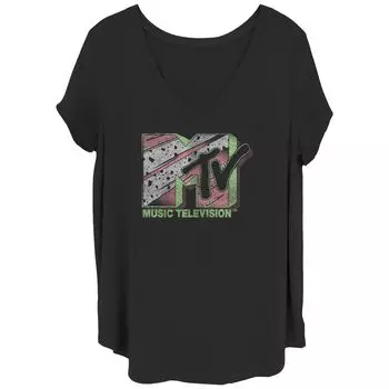 Футболка размера плюс для юниоров MTV Nineties Bowling MTV с логотипом MTV и v-образным вырезом с графическим рисунком Licensed Character