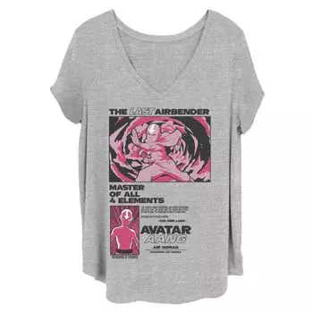 Футболка размера плюс для юниоров Nickelodeon Avatar: The Last Airbender, плакат с графическим изображением, которого разыскивает Аанг Nickelodeon
