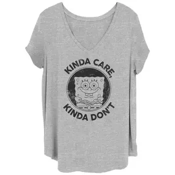 Футболка размера плюс для юниоров с рисунком Nickelodeon SpongeBob SquarePants Kinda Care Kinda Don't Dilemma Nickelodeon