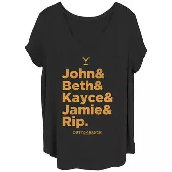 Футболка размера плюс для юниоров Yellowstone John & Beth and Kayce and Jamie & Rip с графическим рисунком Name Stack Licensed Character