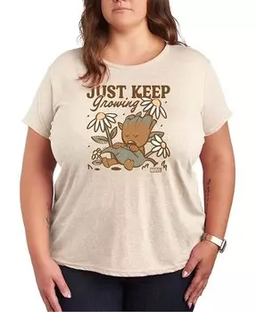 Футболка размера плюс Marvel Guardians Of The Galaxy Just Keep Growing с графическим принтом и круглым вырезом Hybrid Apparel, коричневый/бежевый
