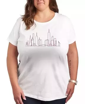 Футболка размера плюс с графическим принтом NYC Skyline Line Art Hybrid Apparel, белый