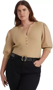 Футболка размера плюс с объемными рукавами и хлопковой смесью на пуговицах LAUREN Ralph Lauren, цвет Birch Tan