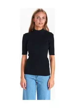 Футболка, ребристая структура, с рукавами до половины, женская Nmph, цвет Caviar