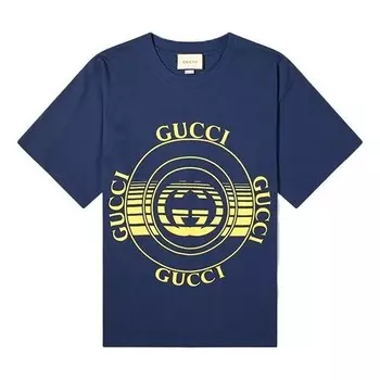 Футболка record printed oversized for men navy Gucci, мультиколор