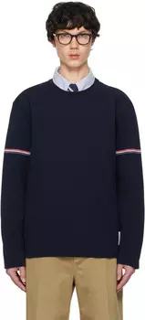 Футболка регби из хлопка с длинным рукавом Thom Browne, темно-синий