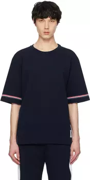 Футболка регби из хлопка с коротким рукавом Thom Browne, темно-синий