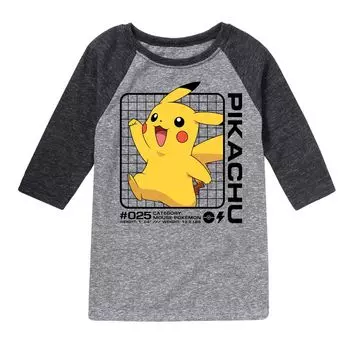 Футболка реглан для мальчиков 8–20 лет с изображением Pokemon Pikachu Stats Licensed Character