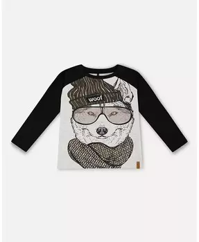 Футболка реглан для мальчиков с принтом, серая и черная - для малышей, ребенок Deux Par Deux, серый