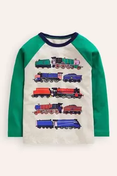 Футболка реглан из 100% хлопка с логотипом и принтом Boden, зеленый