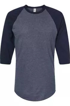 Футболка-реглан из тонкого джерси Tultex Unisex, цвет heather denim/ navy