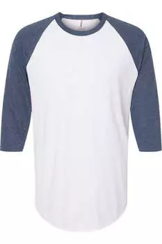 Футболка-реглан из тонкого джерси Tultex Unisex, цвет white/ heather denim