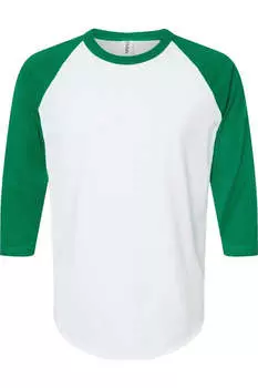 Футболка-реглан из тонкого джерси Tultex Unisex, цвет white/ kelly