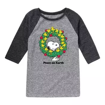 Футболка реглан Peanuts Peace On Earth для мальчиков 8–20 лет Licensed Character, серый