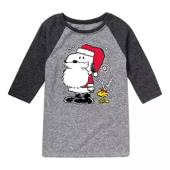 Футболка реглан Peanuts Santa Reindeer для мальчиков 8–20 лет Licensed Character, серый