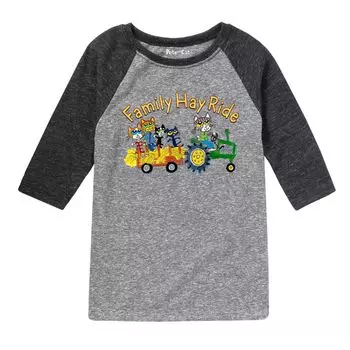 Футболка реглан с графическим рисунком для мальчиков 8–20 лет Pete The Cat Family Hay Ride Pete The Cat