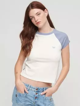 Футболка реглан с логотипом Essential из органического хлопка Superdry, белый/насыщенный синий