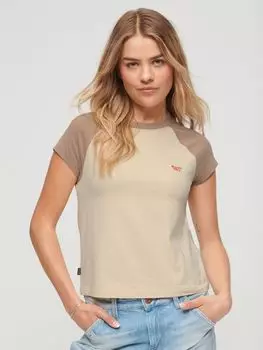 Футболка реглан с логотипом Essential из органического хлопка Superdry, тапиока/песочно-коричневый