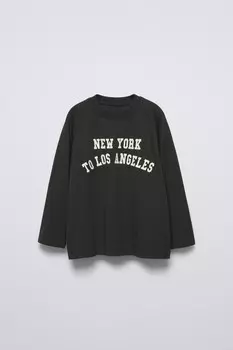 Футболка реглан с лозунгом ZARA, антрацитово-серый