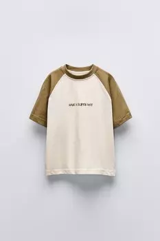 Футболка-реглан с лозунгом ZARA, зеленый