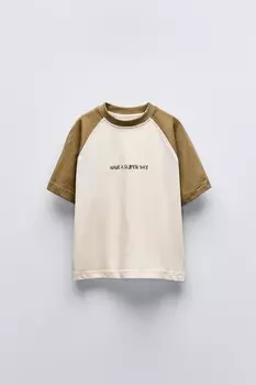 Футболка-реглан с лозунгом ZARA, зеленый