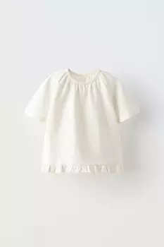 Футболка реглан с оборками ZARA, белый