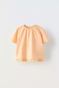 Футболка реглан с оборками ZARA, цвет tangerine