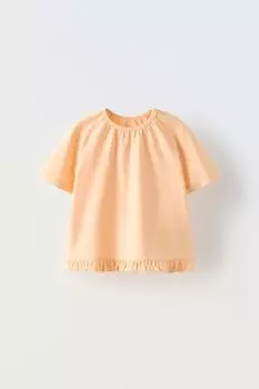 Футболка реглан с оборками ZARA, цвет tangerine