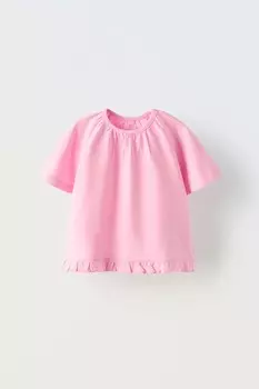 Футболка реглан с оборками ZARA, розовый