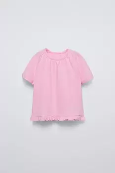 Футболка реглан с оборками ZARA, розовый