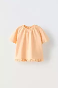 Футболка реглан с оборками ZARA, розовый