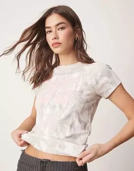 Футболка реглан с принтом на груди в сером камуфляжном стиле Abercrombie & Fitch